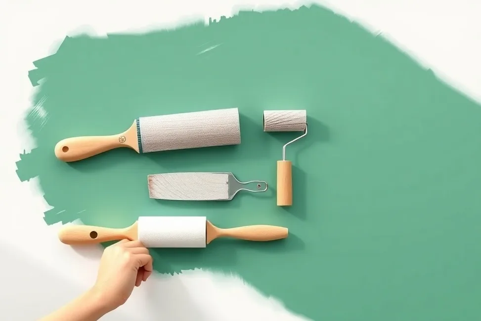 Outils de peinture disposés dans l'ordre des étapes du chantier