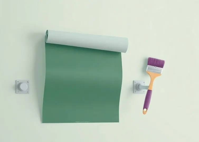 Pose de papier peint, rouleau et brosse à maroufler